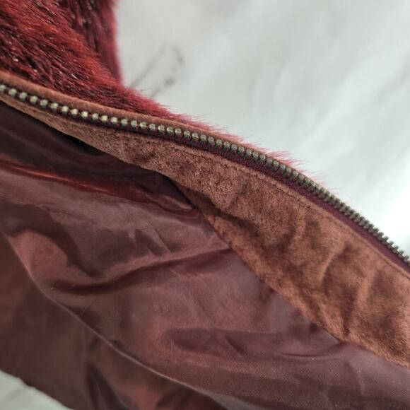 Vintage Y2K Vest Womens Medium Red Faux Fur Mob Coat Burgundy Glam Boss - Picture 9 of 10